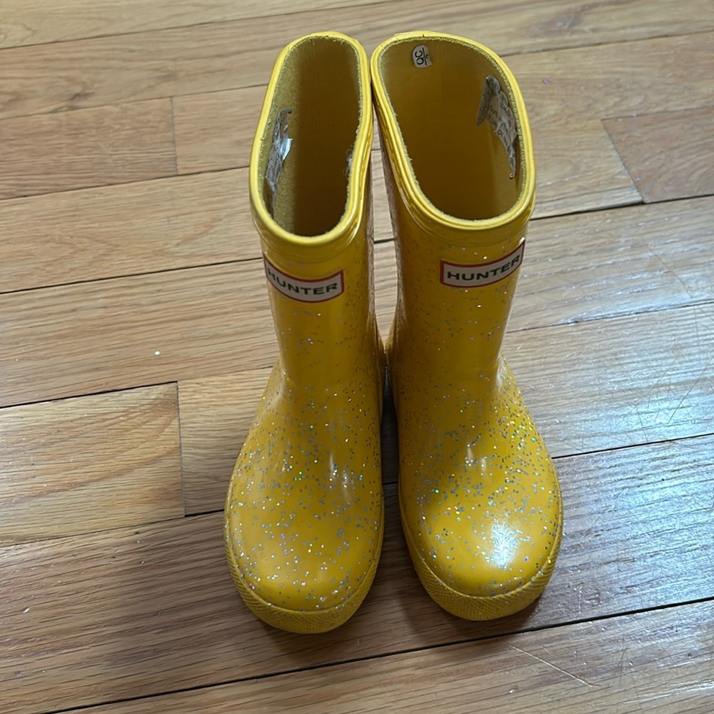 Little girls yellow hunter rainboots